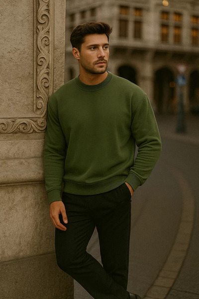 COMBİNE MİCHAİL Чоловічий оверсайз зимовий хакі довгий светр