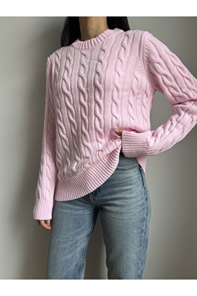 LOTUS CITY Saç Desenli Yumuşak Dokulu Kadın Triko Kazak Pembe