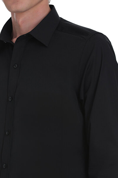 Hatemoğlu Siyah Slim Fit Slim Yaka Pamuklu Uzun Kollu Gömlek