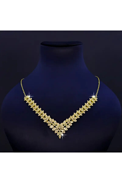 İnci Mercan Bujiteri 5 Parça Altın Görünümlü V Şekilli Kolye, Bileklik ve Küpe Seti Zirkonya Taşlı, Düğün Aksesuarı