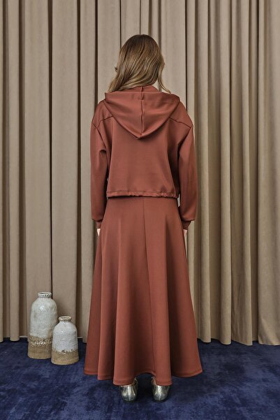 Puane Women's Skirt Suit with Snap Detail - 14377Tks - Brown