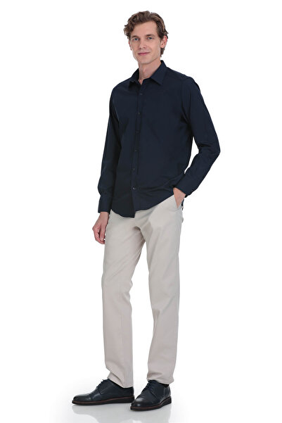 Hatemoğlu Navy Blue Slim Fit Slim Collar Cotton Long Sleeve Shirt