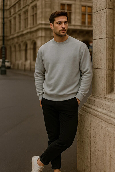 COMBİNE MİCHAİL Ανδρικό χειμερινό γκρι μακρύ πουλόβερ oversize