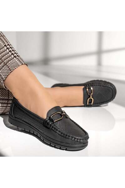 BMoD Mocasini negri de damă cu accesoriu decorativ MOD13273