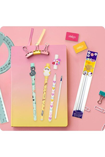 Strigo Rezerve pix cu capac, cerneala cu stergere, 0.5mm, albastru 3 buc/set