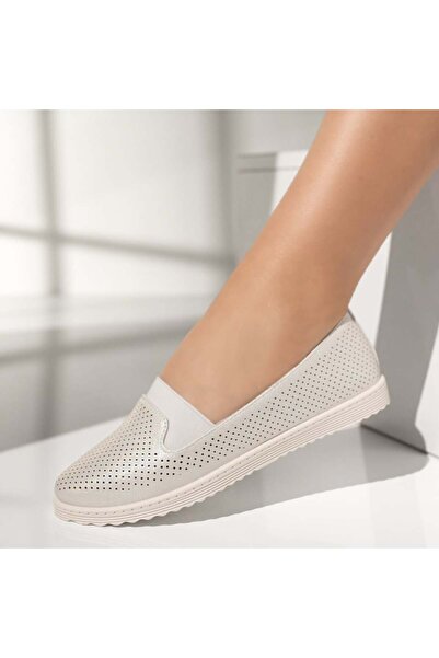 BMoD Balerini de damă alb-gălbui sidefați cu inserție elastică MOD13563