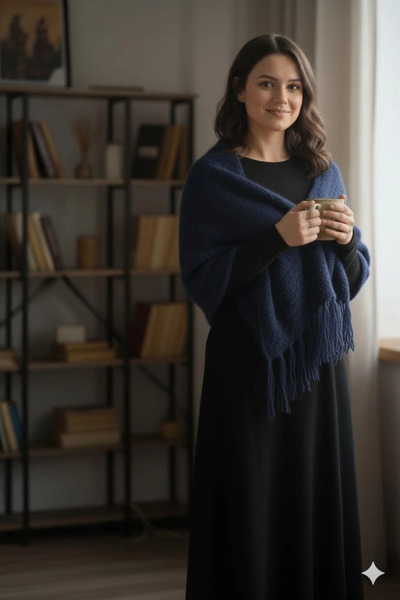 Elit Scarf Knitted-Like Shawl for the Shoulder-Dark Blue