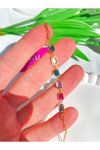 ATALYA ACCESSORY سوار نسائي من الفولاذ المقاوم للصدأ مرصع بأحجار الباجيت المل...