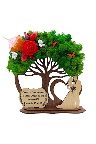 OEM Brad decorativ din lemn cu licheni pentru nuntă „Ce Doamne...” - cadou personalizat 20 cm