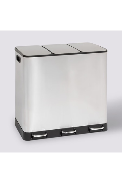 5FIVE Ariane 3×18 L Metal Pedallı Çöp Kovası, Üç Bölmeli, Paslanmaz Gövde, Ko...