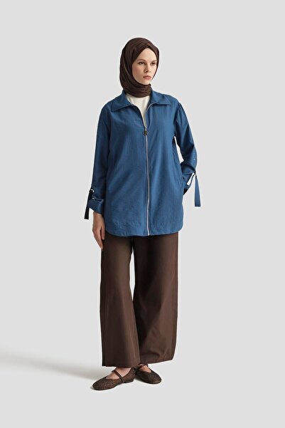 Armine TREND Fermuarlı Kolları Taşlı Ceket-İndigo 25YT573