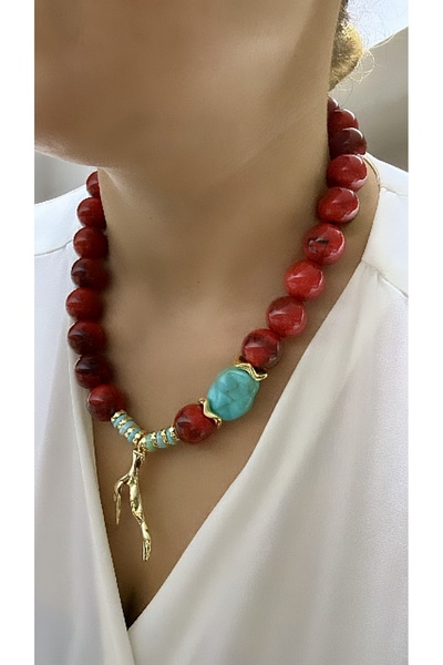 VNS Accessories Ethnic Figure Detail Large Ball Bead Necklace
