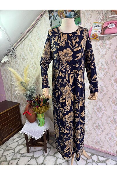 SENTEX Rochie lungă de damă cu mâneci lungi, cu model și buzunare