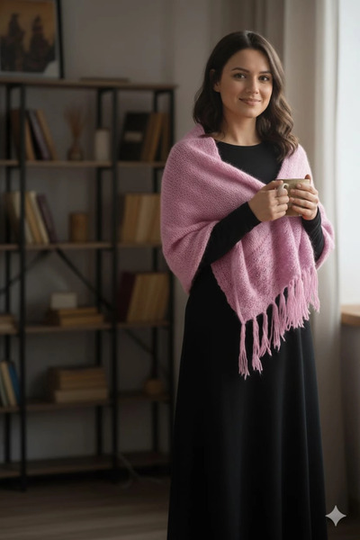 Elit Scarf Knitted-Like Shawl for the Shoulder-Pink