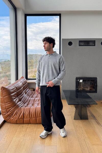 Flaw Wear Buttoned Polo Neck Knitwear Sweater