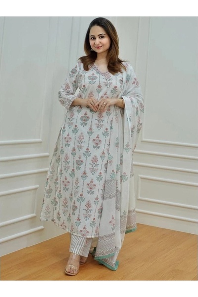 MYSMAR دوباتا سلوار قميص قطني أبيض - ALV1049 | أبيض