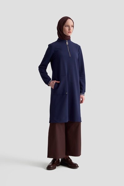 Armine Trend Ribbed Half Zip Tunic Navy Blue 25Kt443