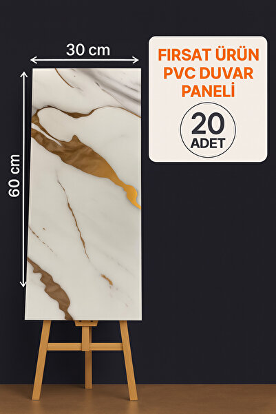 UKAB DEKOR 20 Adet (30x60 cm) GoldMermer Desenli Kendinden Yapışkanlı Esnek K...