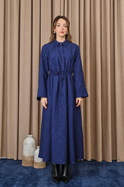 Loreen Kadın Belden Tünelli Kapitone Elbise - 20713ELB - Lacivert