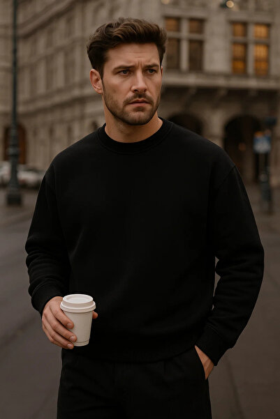 COMBİNE MİCHAİL Мъжки прекалено голям зимен черен дълъг пуловер