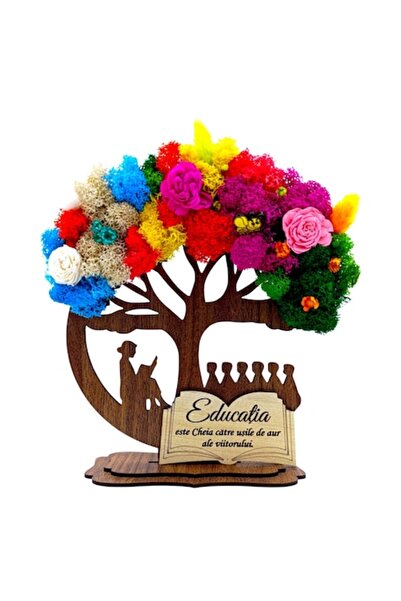 OEM Brad decorativ cu licheni, 4 anotimpuri și mesaj pentru profesori „Educația este cheia...” –