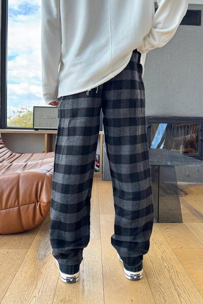 Flaw Wear Elastic Waist Plaid Pattern Sweatpants