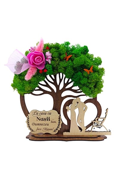 OEM Brad decorativ din lemn cu licheni pentru nași "La casă cu nași buni.." -...