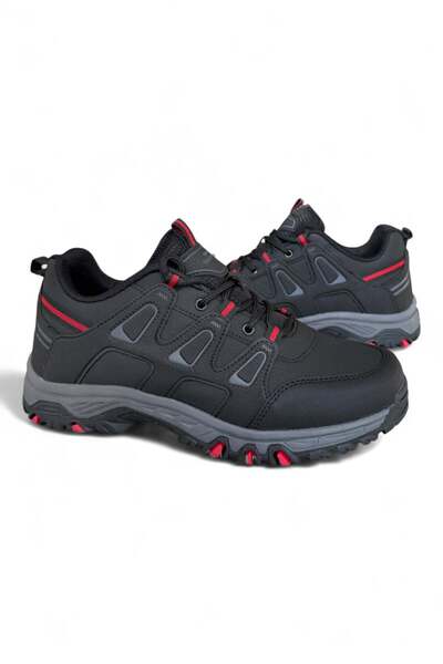 NAVİSHOES Siyah Kırmızı Unisex Outdoor Trekking Kışlık Kısa Bot Kaymaz Taban 777NAV