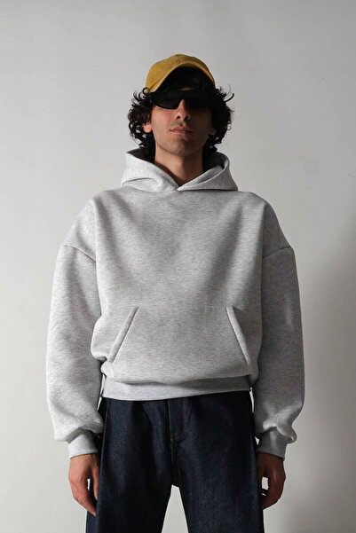 1887CLO Gri Melanj Oversize Boxy Fit Hoodie