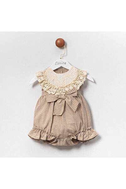 Cumino Bubble Gray Beige Ruffled Lace Girls Jumpsuit 6-9-12-18 Months