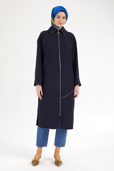 Armine TREND Taş Detaylı Boydan Fermuarlı Cepli Giy Çık-Lacivert 25YT503