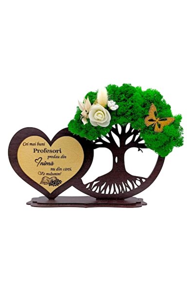 OEM Decoratiune inima copac cu licheni, cadou personalizat cu mesaj pentru Profesori, wenge 30x18cm