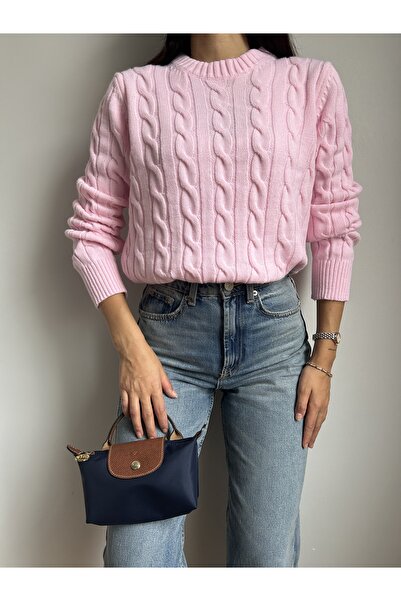 LOTUS CITY Saç Desenli Yumuşak Dokulu Kadın Triko Kazak Pembe