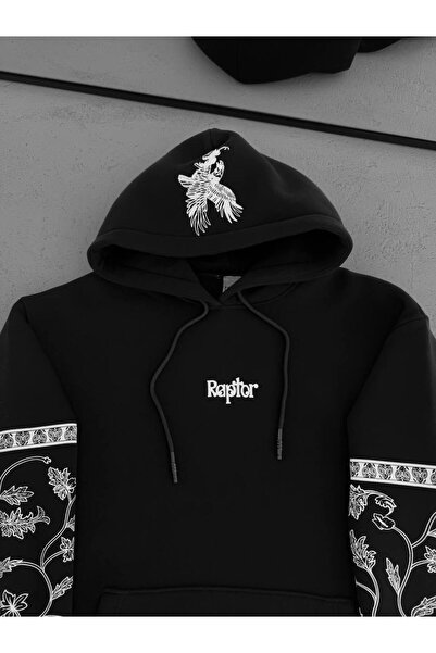 bergibo RAPTOR KARTAL KAPÜŞONLU SWEAT - SWEAT OVERSIZE CU KARTAL NEGRU-ALB