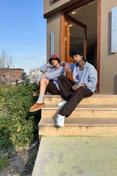 1887CLO Mavi Çizgili Old Money Oversize Gömlek