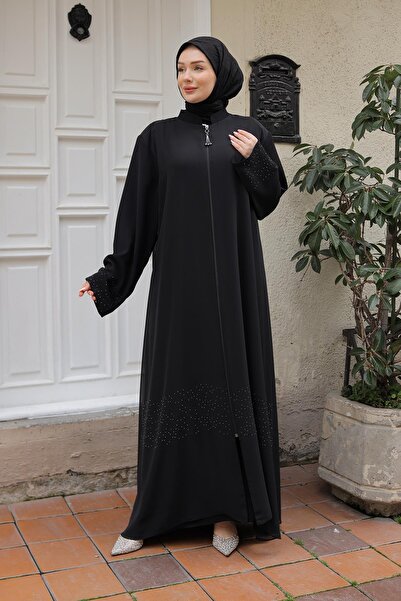 Armine Trend Boydan Zippered Stone Detailed Ferace-Black 25Ytd813