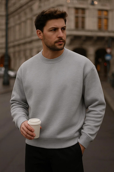 COMBİNE MİCHAİL Ανδρικό χειμερινό γκρι μακρύ πουλόβερ oversize