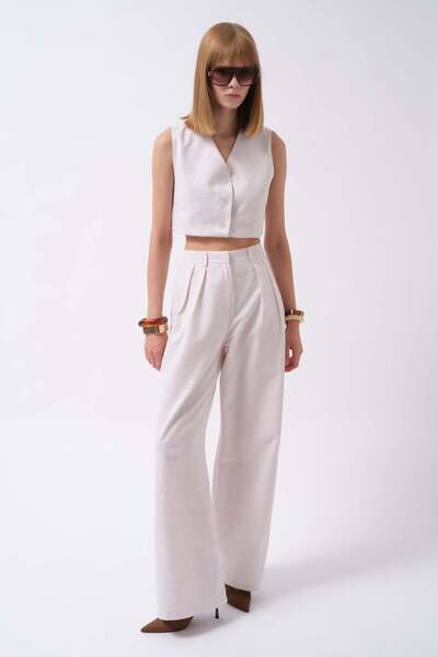 Maxi modena Double Pleated Palazzo White Trousers