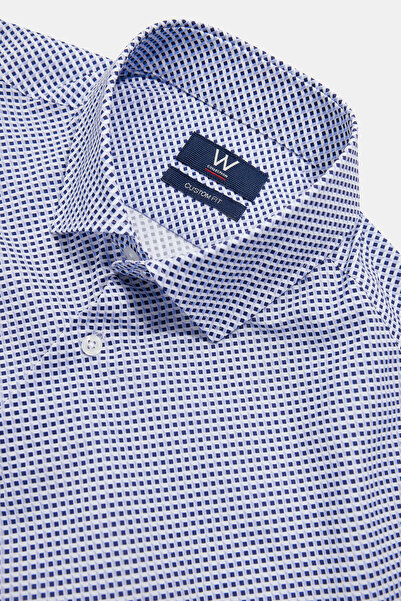 W Collection MAVİ UZUN KOLLU GEOMETRİK DESENLİ GÖMLEK