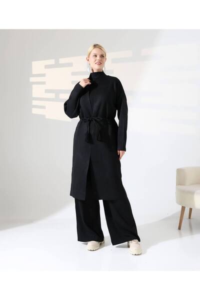 Weak Blue Set triplu Cardigan și pantaloni și bluză Mărime standard cu șireturi în talie