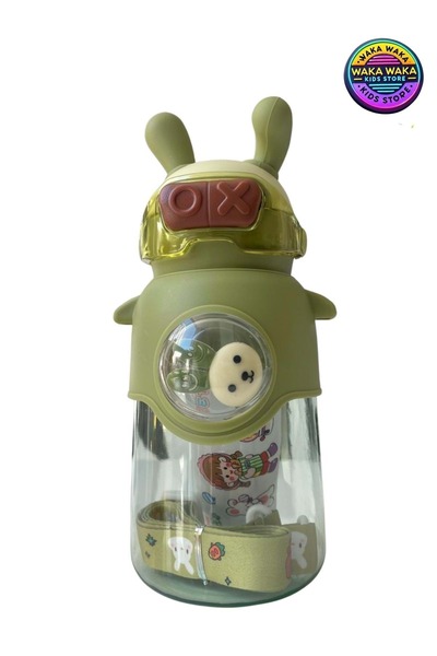 ww waka waka kids store Children's Water Bottle with Ears Figure 600 ml - Cute Colorful Water Bottle with Strap & Straw