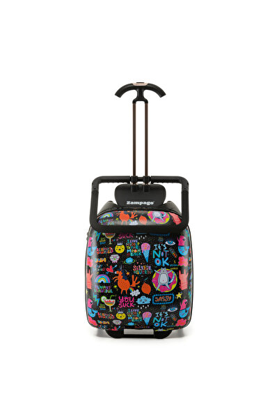 Zampago Renkli Desenli Binilebilir Çocuk Valizi – Kabin Boy, Düşme Engelleyici