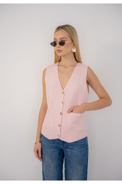 UNBOX Classic Button Vest – Pink