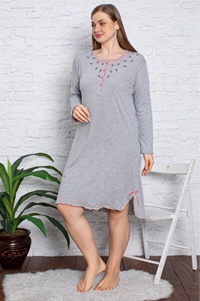 embody Cămașă de noapte premium din bumbac moale pentru femei - Gri