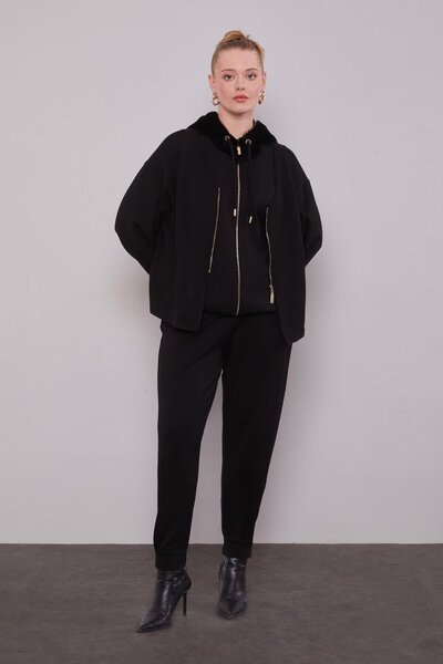 Levidor Black Plush Hat Double Suit