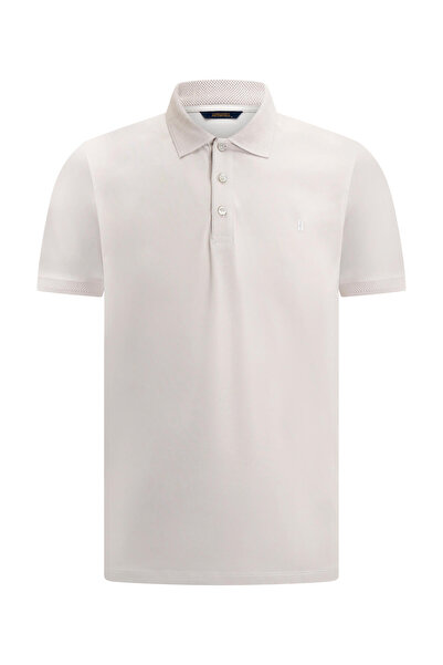 Hatemoğlu Ecru Regular Fit Polo Neck Cotton T-Shirt