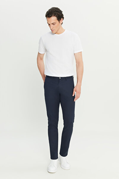AC&Co / Altınyıldız Classics Men's Navy Blue Cotton Slim Fit Slim Fit Dobby Casual Trousers with Side Pockets