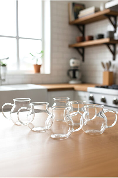 FH finehome Belina 6-Piece Glass Tea Cup Set with Handles