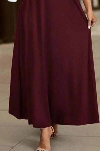 Mossta Polo Neck Zipper Detail Long Sleeve Maxi Dress - Burgundy