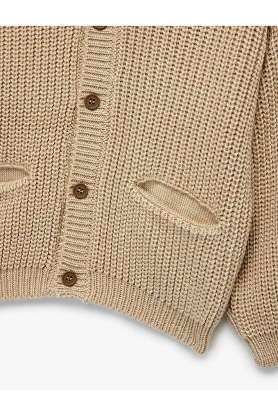 Koton Long Sleeve Buttoned Pocket Detailed Hooded Knitwear Cardigan